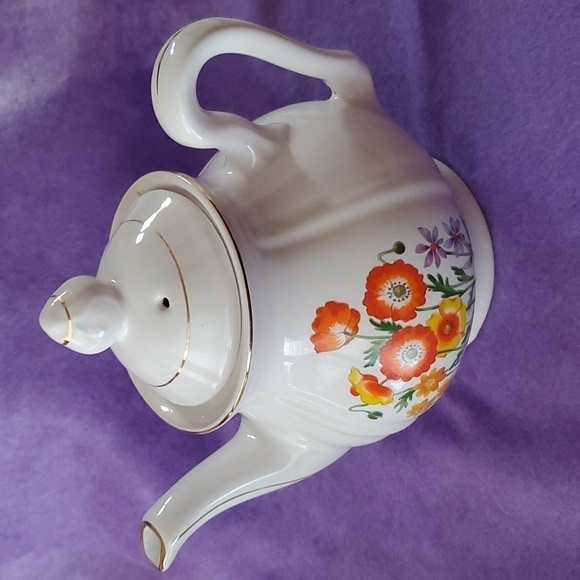 Vintage Festival Stoneware Gres Floral China Teapot-Gold Trimmed - Picture 2 of 10